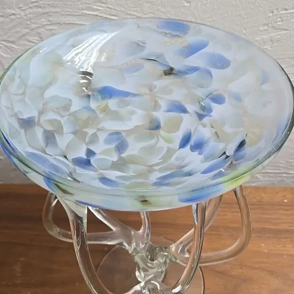 MAKORA KROSNO OCTOPUS JELLYFISH COBALT GLASS COMPOTE PEDESTAL BOWL, VINTAGE